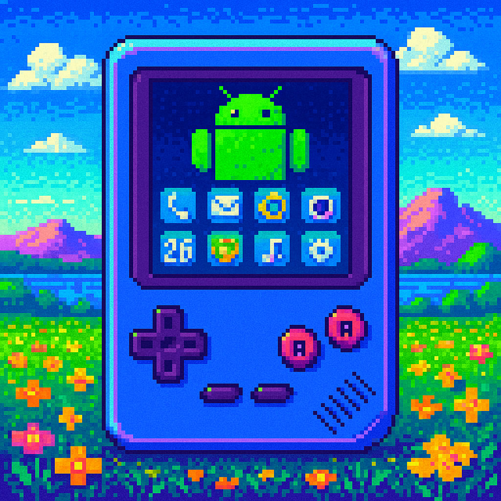 Retro Gaming Handheld mit Android Oberfläche in Pixel-Art – android emulator retro games